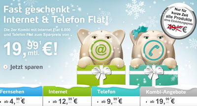 Telecolumbus Aktionen im Dezember 2010 für Telefon, Internet und TV